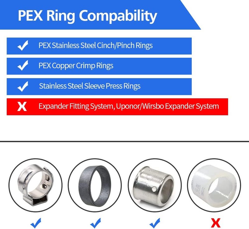 PXZBLG 1/2" Poly PPSU Barb Crimp PEX Fitting, 90pcs PEX Fitting Combo, 30pcs Each Elbows Tees Straight Couplings, No Lead (90pcs, 1/2" Combo) - Image 5